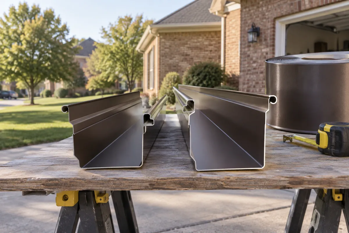 5-inch and 6-inch K-style aluminum gutter profiles side by side
